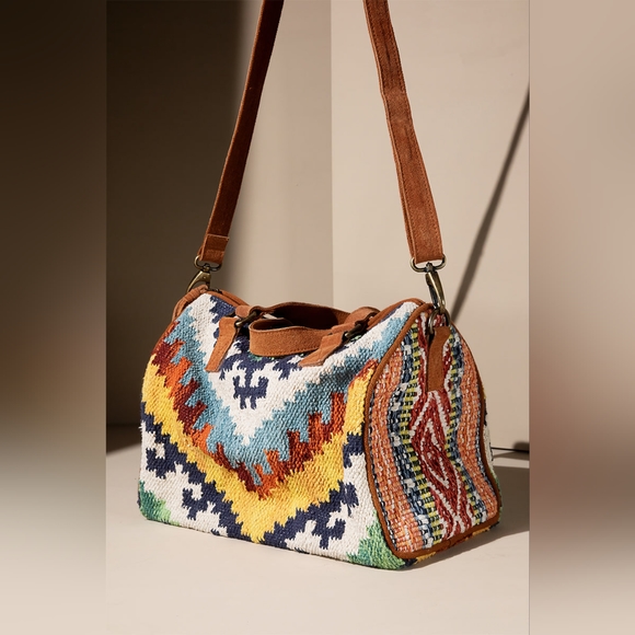 Handmade Boho Chic Satchel / Boston Bag - Navajo Aztec Inspired Design - Picture 4 of 10
